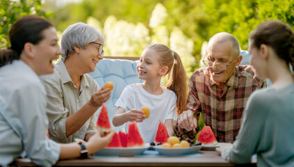 family spending time together in summer morning