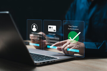 Privacy protect data cybersecurity, 2FA concept, Businessman login online banking, Payment credit...