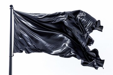 Black Flag on Flagpole. Isolated Black Flag Waving in the Wind