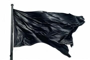 Black Flag on Flagpole Isolated. Flying in the Wind with Waving Shape