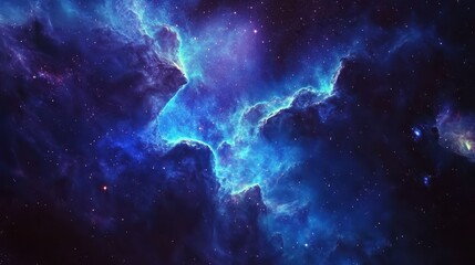 Fototapeta premium A stunning cosmic scene featuring vibrant blue nebulae and stars in a deep space backdrop.