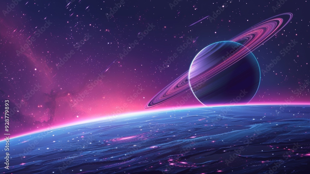 Canvas Prints cartoon vector space station orbiting a distant planet