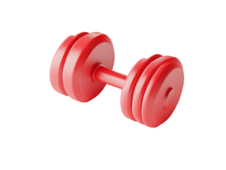a red dumbbell on a white surface
