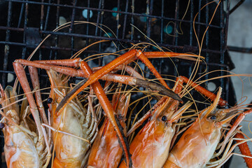 River prawn shrimp grilled on fire