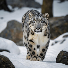 snow leopard in the snow