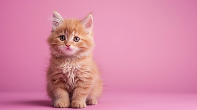 A cute Persian kitten sitting on a solid pastel pu  295 cat, animal, kitten, pet, cute, feline, domestic, fur, portrait, pets, eyes, kitty, animals, mammal, young, beautiful, tabby, white, adorable, s