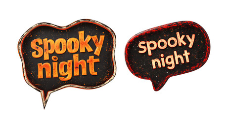 &ldquo;Spooky Night&rdquo; in 3D Text Speech Bubble for Halloween Celebration
, Isolated on Transparent Background, PNG