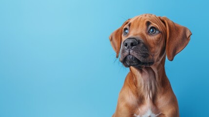 Obraz premium A cute Rhodesian Ridgeback puppy sitting on a soli 092 dog, animal, pet, dachshund, puppy, isolated, brown, cute, canine, white, portrait, breed, mammal, domestic, ridgeback, doggy, rhodesian, purebr