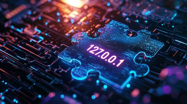 Digital Circuit Board with 127.0.0.1 Jigsaw Puzzle Piece