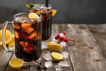 Beautiful cold drink of cola with Ice cubes