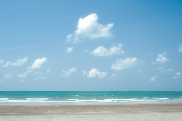 Natural beauty scenic seascape. Sea water waver and blue sky background. Horizon line view of the tropical beach.