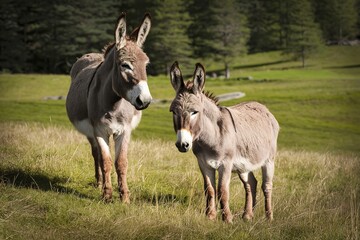 Fototapeta premium Two donkeys in the meadow