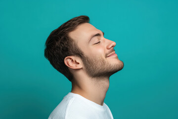 Fototapeta premium A close up of a man's face with his eyes closed