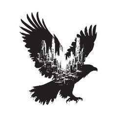 Obraz premium silhouette of Eagle filled with destroyed futuristic dystopia environment in rough drawing