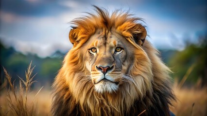 Obraz premium Close-up image of a majestic lion in the wilderness, wildlife, lion, predator, carnivore, majestic, wild, jungle, safari, nature