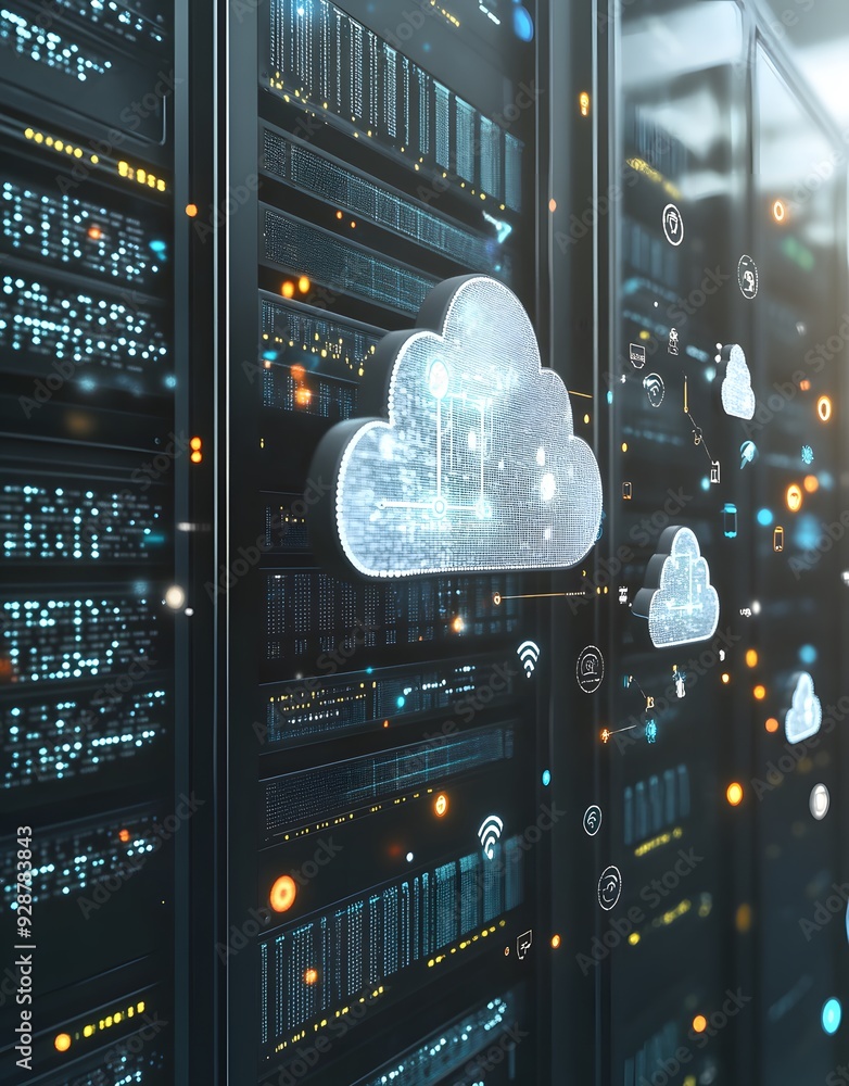 Aufkleber cloud computing and server racks