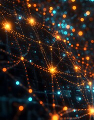 Obraz premium Abstract Digital Network with Orange and Blue Lights