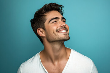 A close up of a man's face with his eyes closed