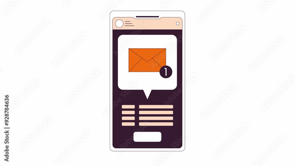 Poster new message notification on phone screen 2d object animation. alert inbox flat color cartoon 4k vide
