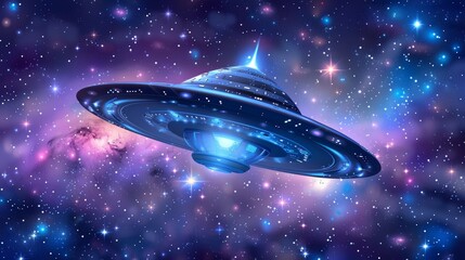 Obraz premium Cartoon vector alien spacecraft exploring a galaxy