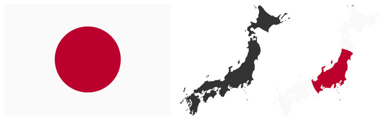 Set of Japan map and flag vector illustration