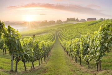 Fototapeta premium Beautiful Wine Grape Vineyard in the Morning Sun