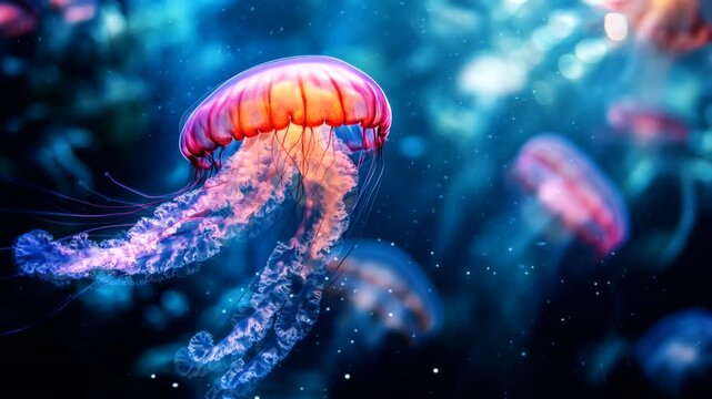 Celestial Drifters: Glowing Jellyfish in the Deep

