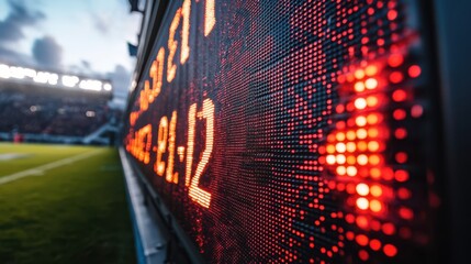 A large scoreboard with red numbers and a red arrow pointing to the number 2