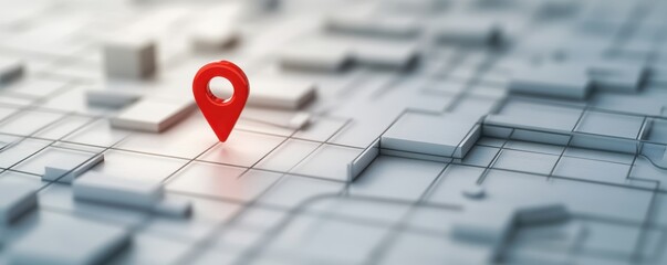 Fototapeta premium A red location pin positioned on a digital map, representing navigation and mapping concepts in modern technology.