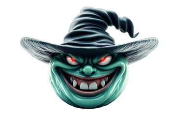 a green cartoon character with a black hat