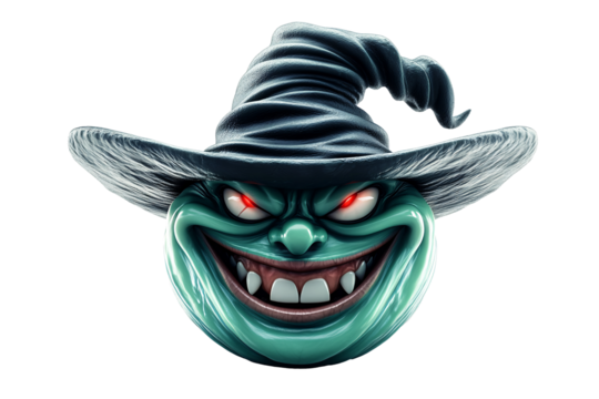 a green cartoon character with a black hat