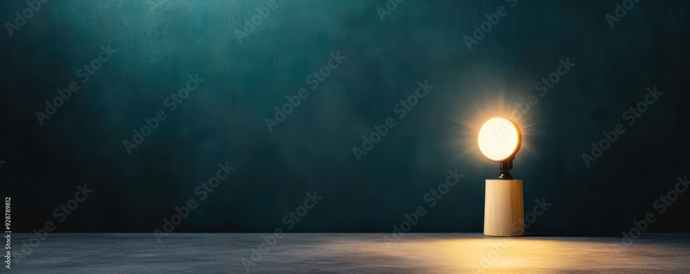 Poster a stylish lamp emits a warm glow against a textured dark wall, creating an inviting and modern atmos