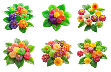 Jelly Gummy with Flower and Green Leaves PNG with Transparent Cut Out