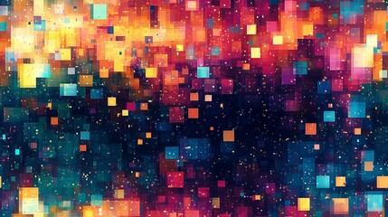 Obraz premium Abstract Colorful Pixel Mosaic Background with Dynamic Geometric Composition and Gradient Depth