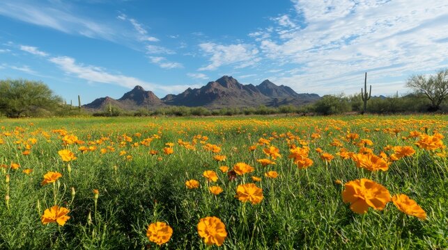 A field of yellow flowers with a blue sky in the background - Powered by Adobe