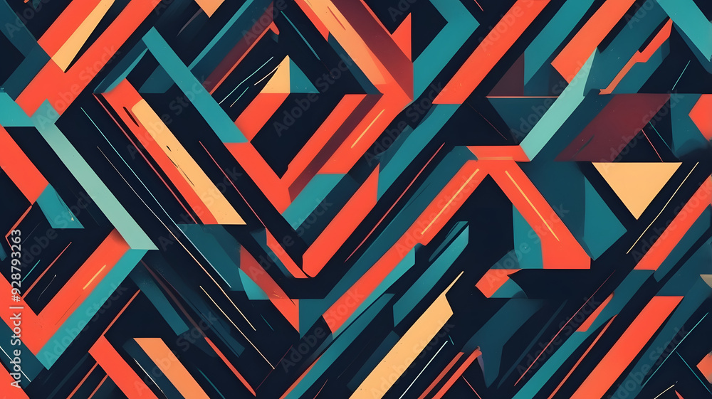 Poster geometric symphony: a vibrant composition of intersecting lines and geometric shapes dances across a