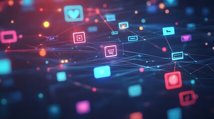 Abstract Digital Network with Social Media Icons