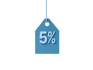 a blue tag with a 5 percent sign