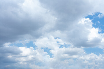 Beautiful blue sky with fluffy white clouds on a sunny day