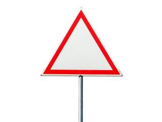 a triangular sign with a blue sky and clouds in the background