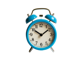 a blue alarm clock with bells