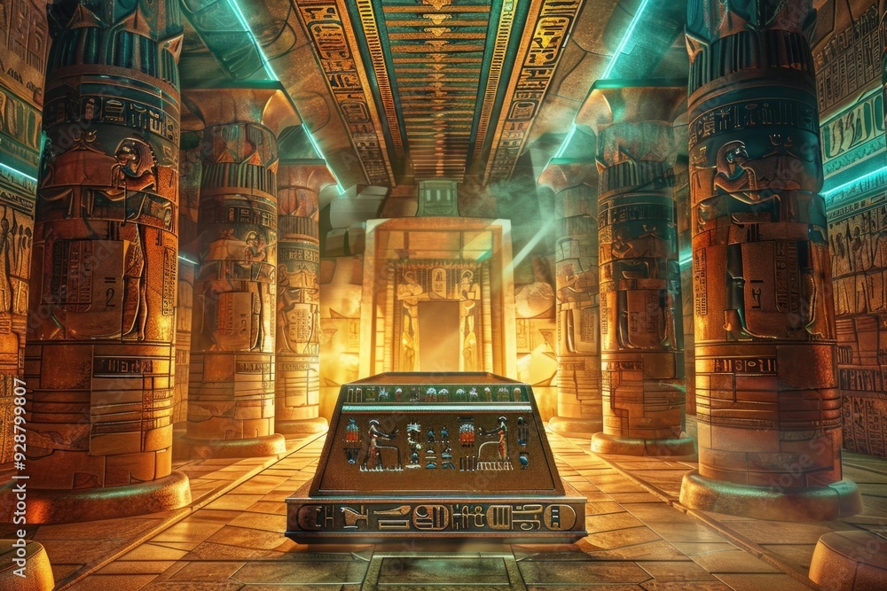Poster a room filled with many columns and statues, perfect for use in historical or architectural context