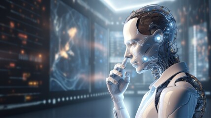 Fototapeta premium Thinking robot side profile.