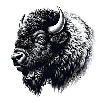 an illustration of bison head with black and white colors isolated on white 