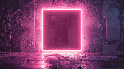 Simple dark background, neon square. Generative AI