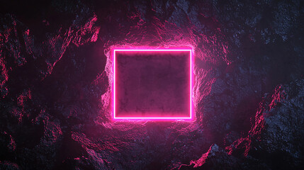 Simple dark background, neon square. Generative AI