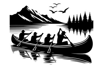 canoe boat silhouette vector art illustration -  Generative AI