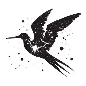 recommend clip art: silhouette of Frigatebird filled with space and sci-fi element in rough drawing