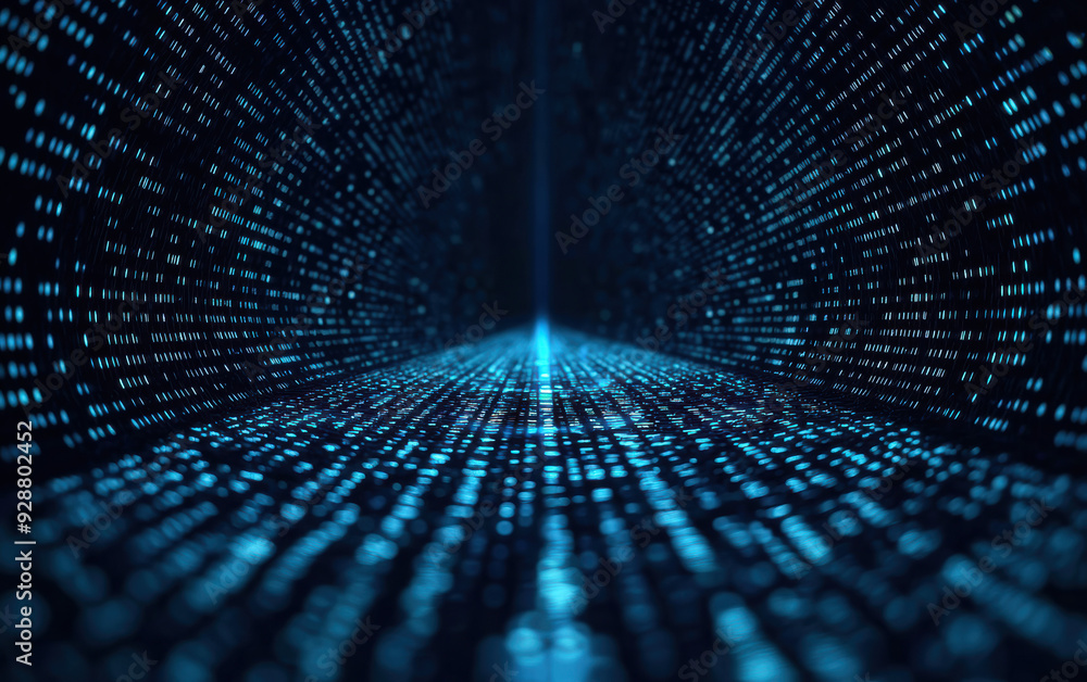 Aufkleber abstract digital data tunnel with glowing blue lights representing cybersecurity, technology, and fu