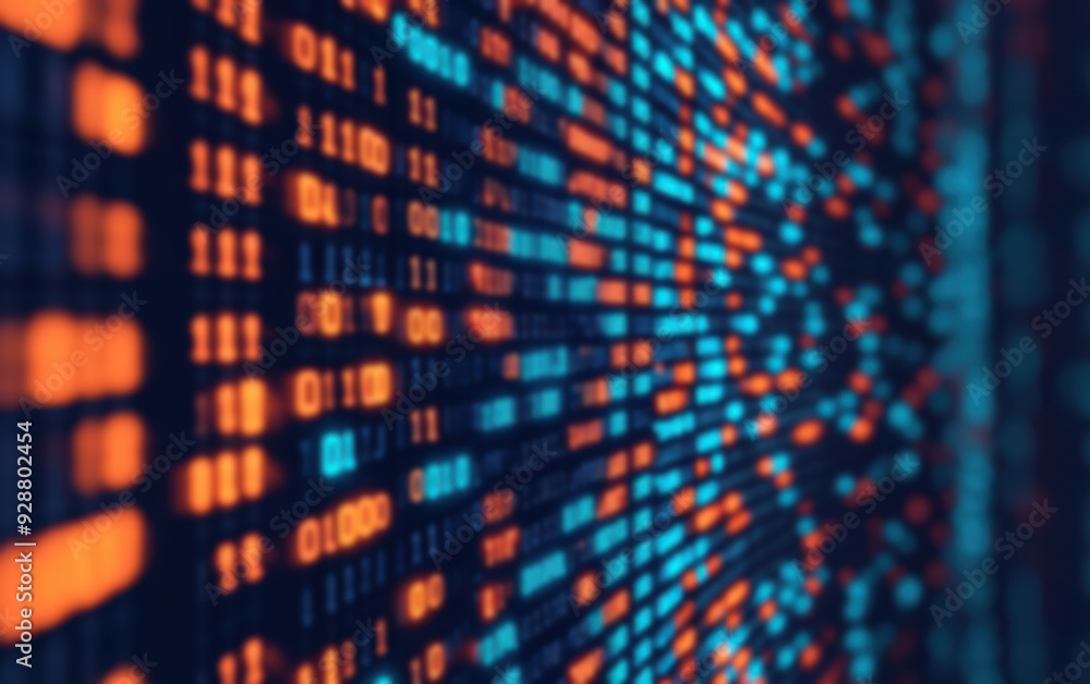 Poster abstract digital data flow on colorful binary code background. concept of big data, cybersecurity, a